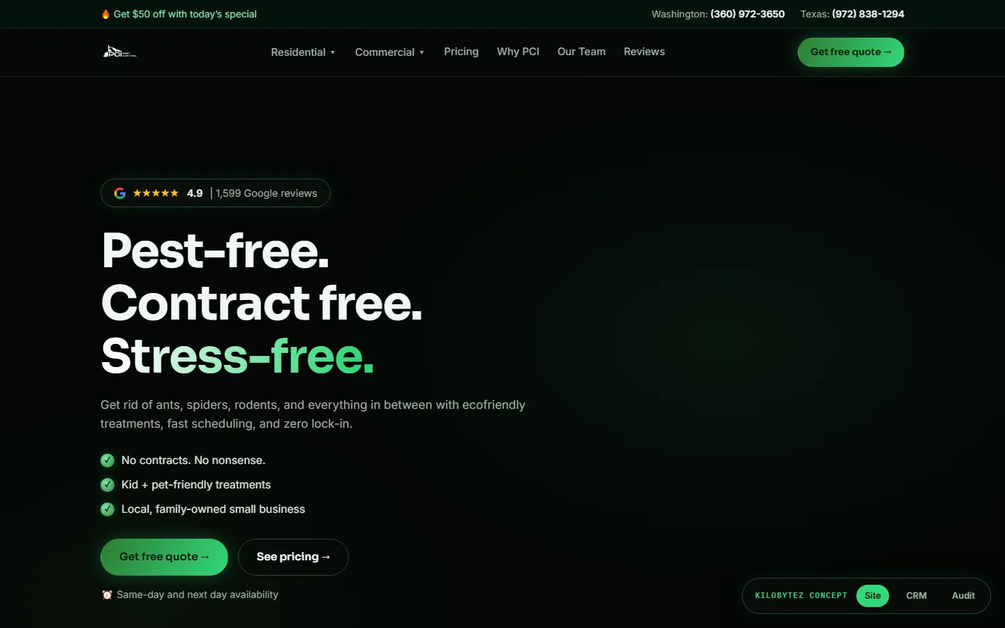 Pest control concept: home page on a desktop screen