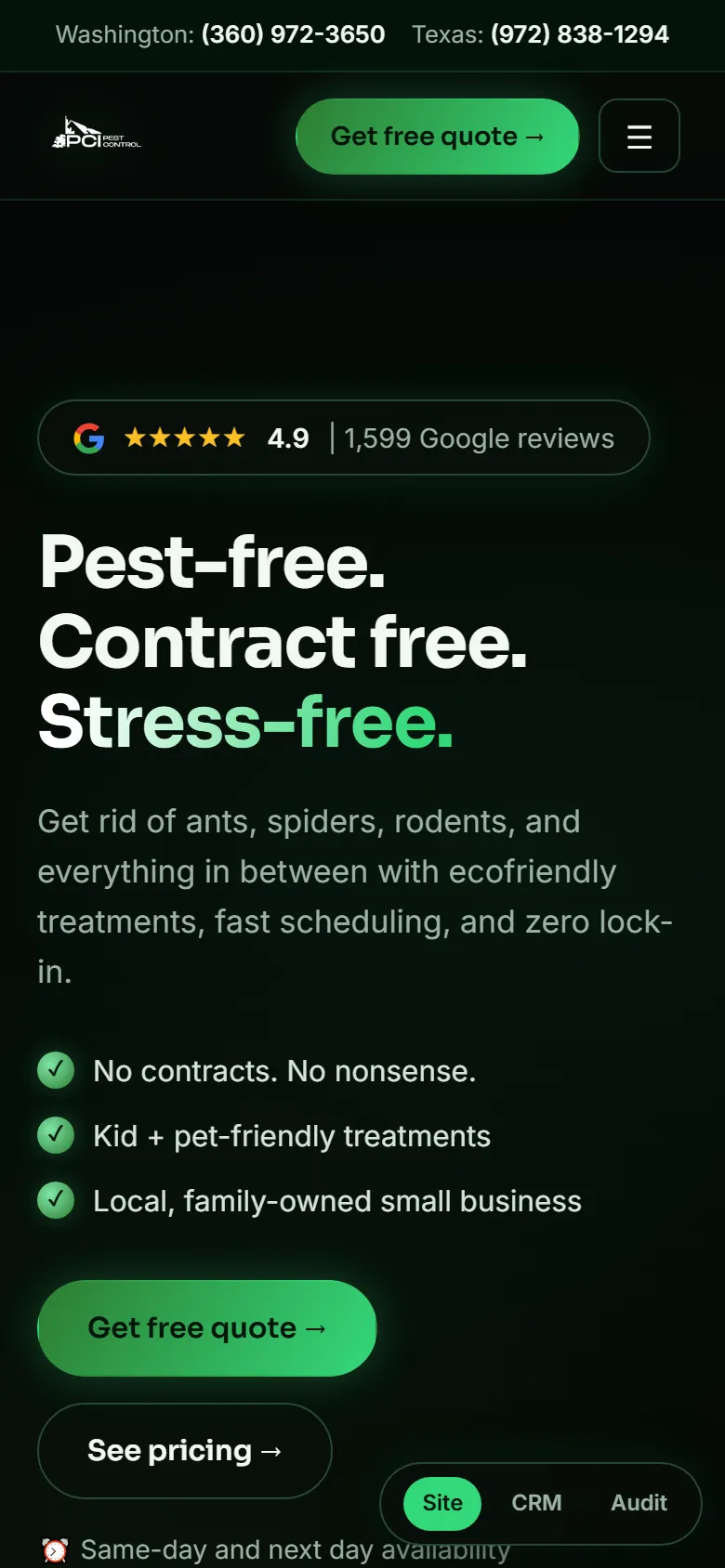 Pest control concept: home page on a phone