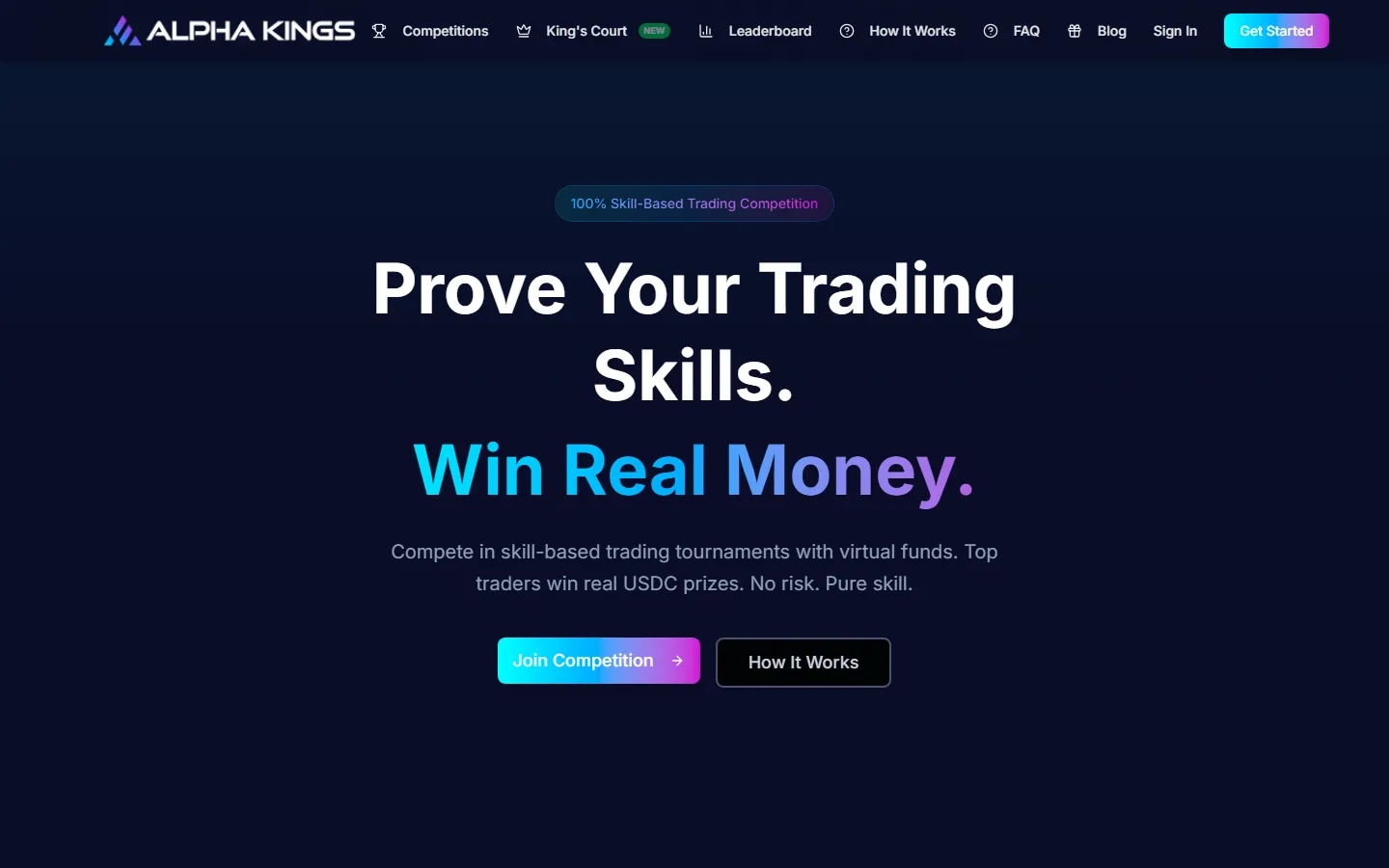 Alpha Kings: home page on a desktop screen